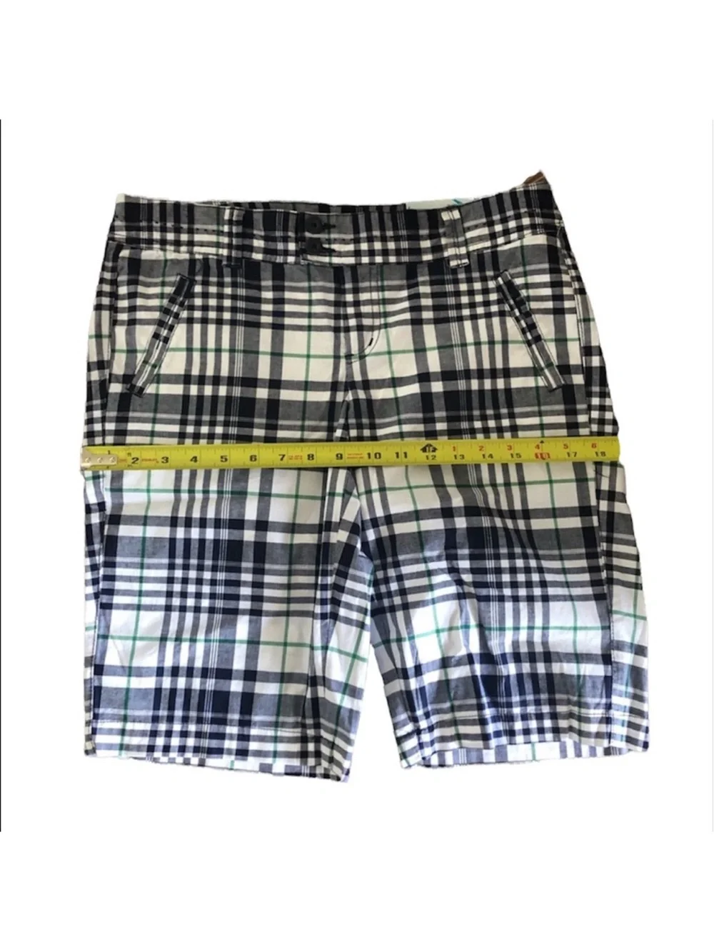 NWT Smart Set plaid print navy white green golf athleisure Bermuda short size 7 - Picture 10 of 15
